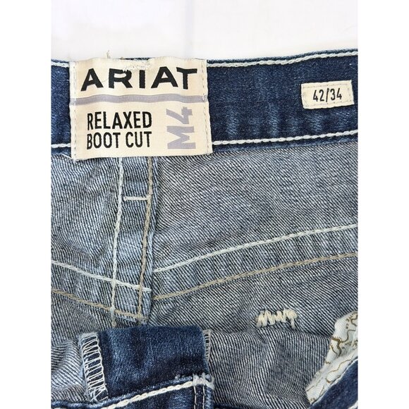 Ariat M4 Mens Relaxed Boot Cut Jeans Size 42 X 34 Blue Denim Whickered Western C - Picture 2 of 14